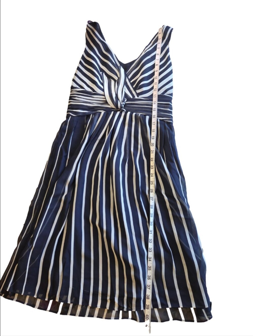 Ann Taylor 100% Silk Navy and White Striped V-Neck Dress Women's 6 NWT - Picture 14 of 16